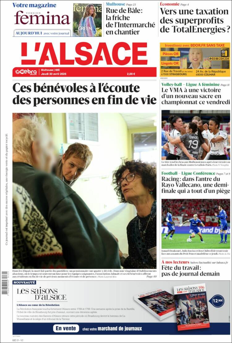 Portada de Journal L'Alsace (Francia)