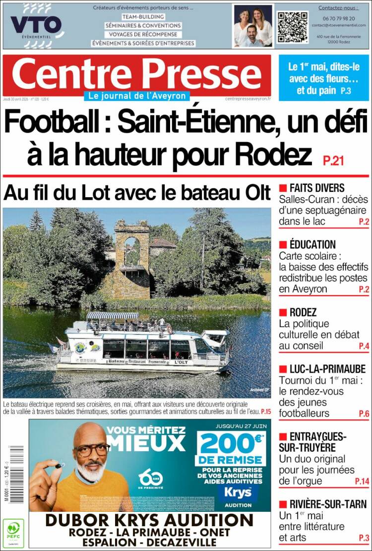 Portada de Centre Presse (Francia)