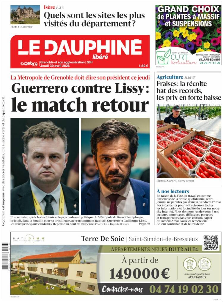 Portada de Le Dauphiné Libéré (Francia)