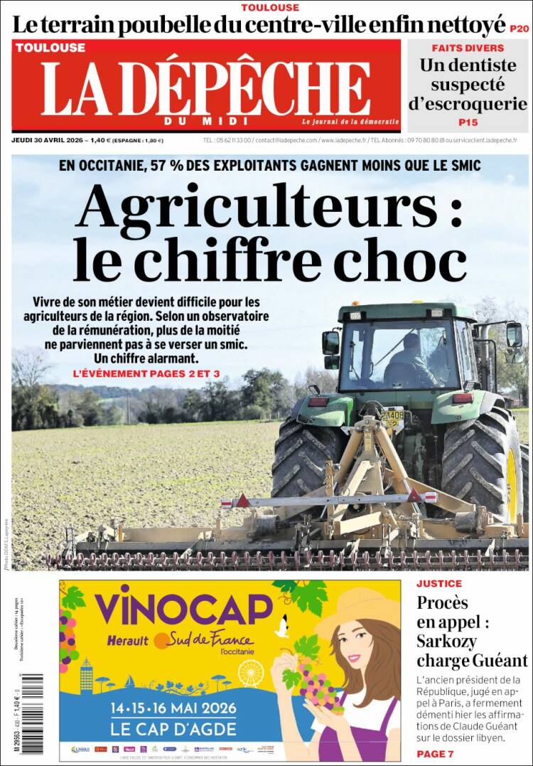 Portada de La Dépêche du Midi (Francia)