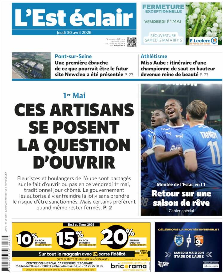 Portada de L'Est Eclair (Francia)