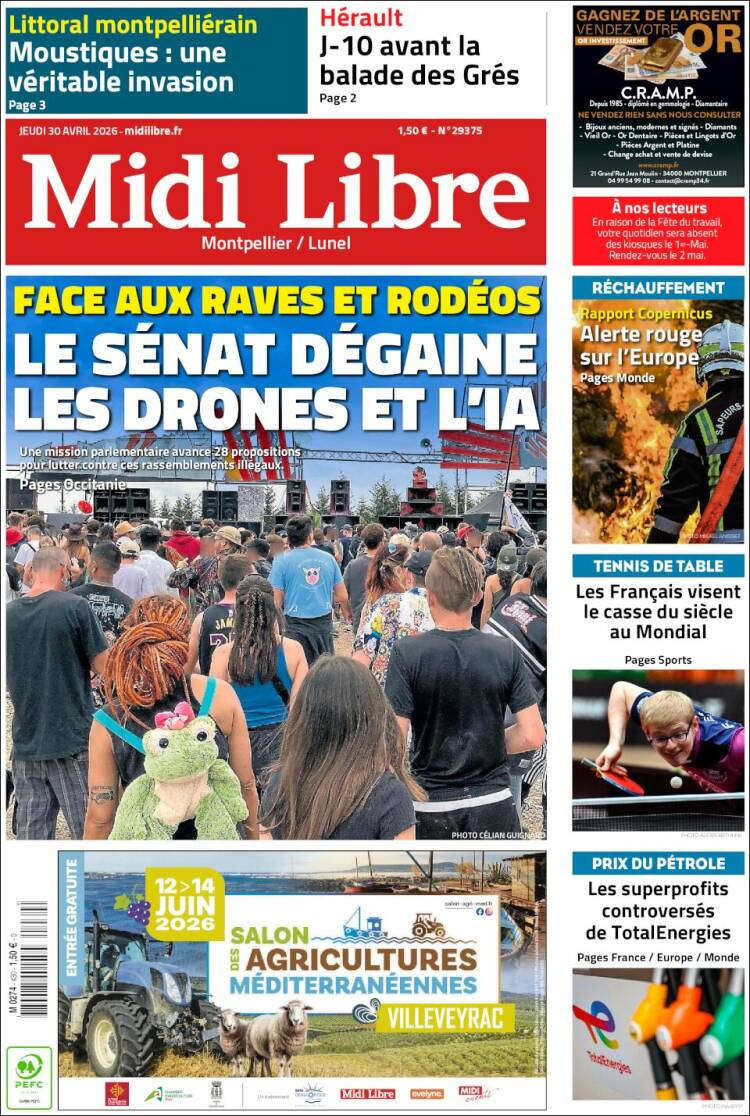 Portada de Midi Libre (Francia)