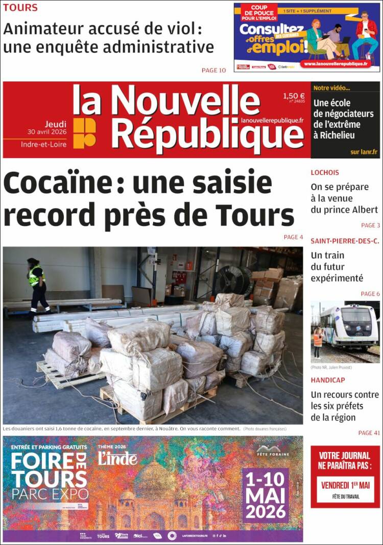 Portada de La Nouvelle Republique (Francia)