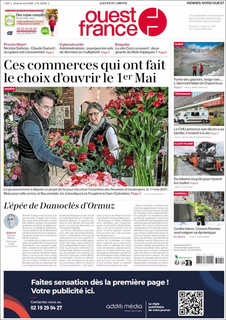 Portada de Ouest France (Francia)