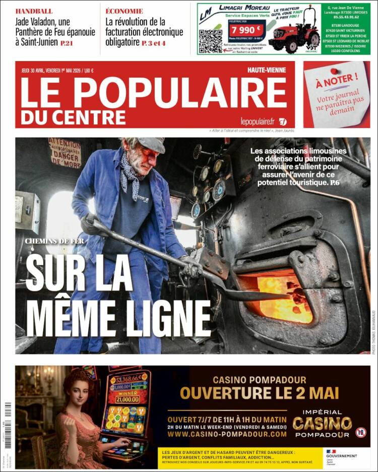 Portada de Le Populaire du Centre (Francia)