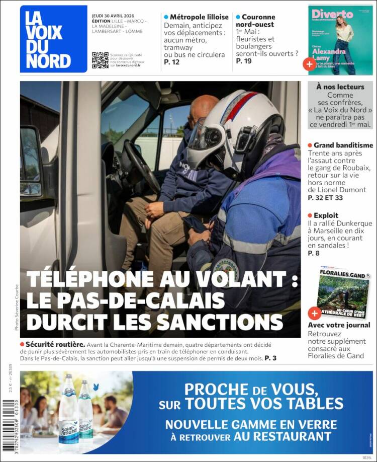 Portada de La Voix du Nord (Francia)