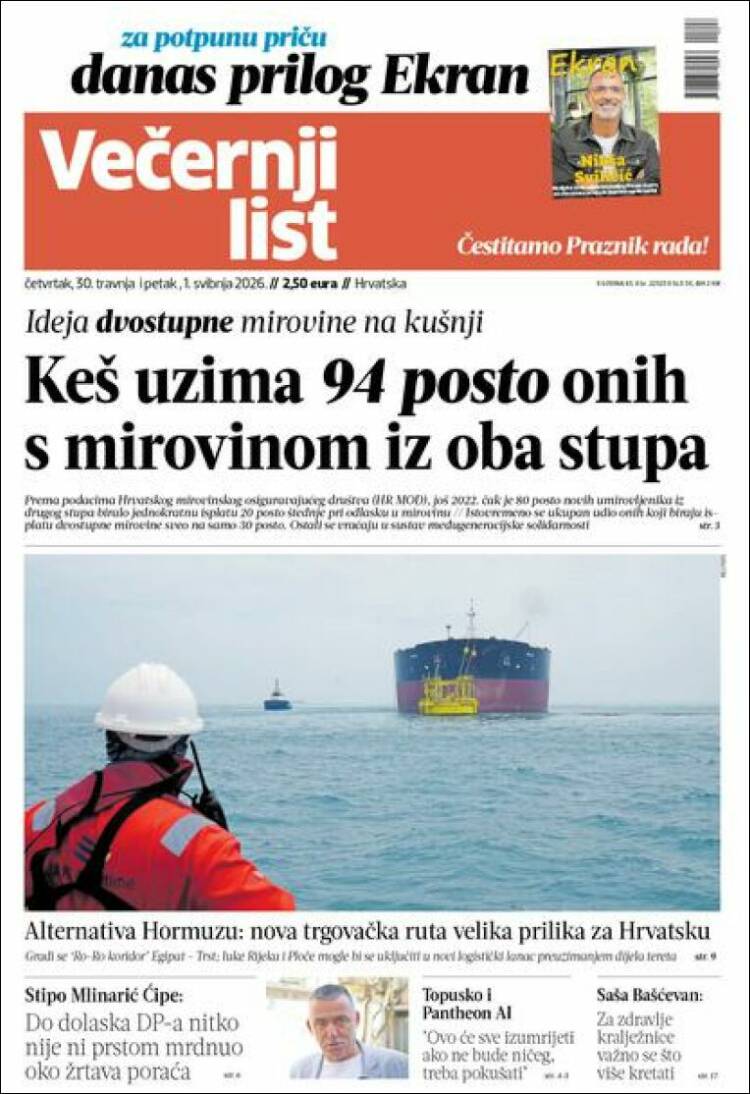 Portada de Večernji (Croacia)