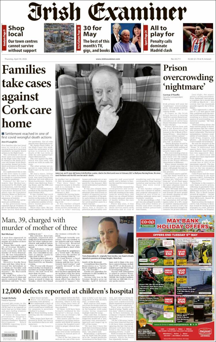 Portada de Irish Examiner (Irlanda)