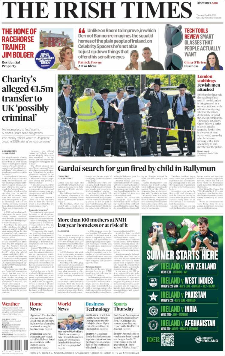 Portada de Irish Times (Irlanda)