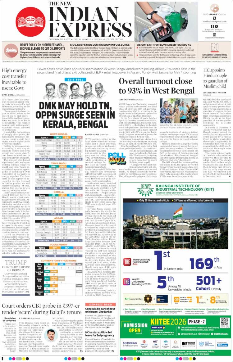 Portada de New Indian Express (India)