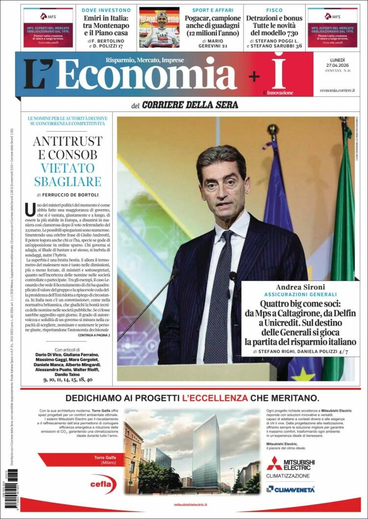 Portada de L'Economia (Italia)