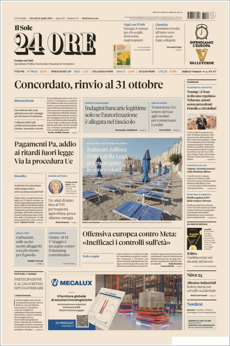 Portada de Il Sole 24 ORE (Italia)