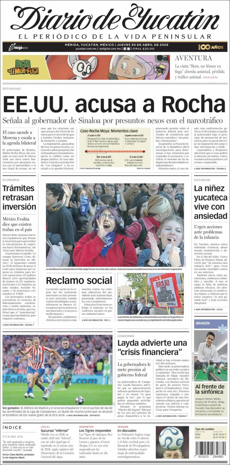 Portada de Diario de Yucatán (M&eacute;xico)