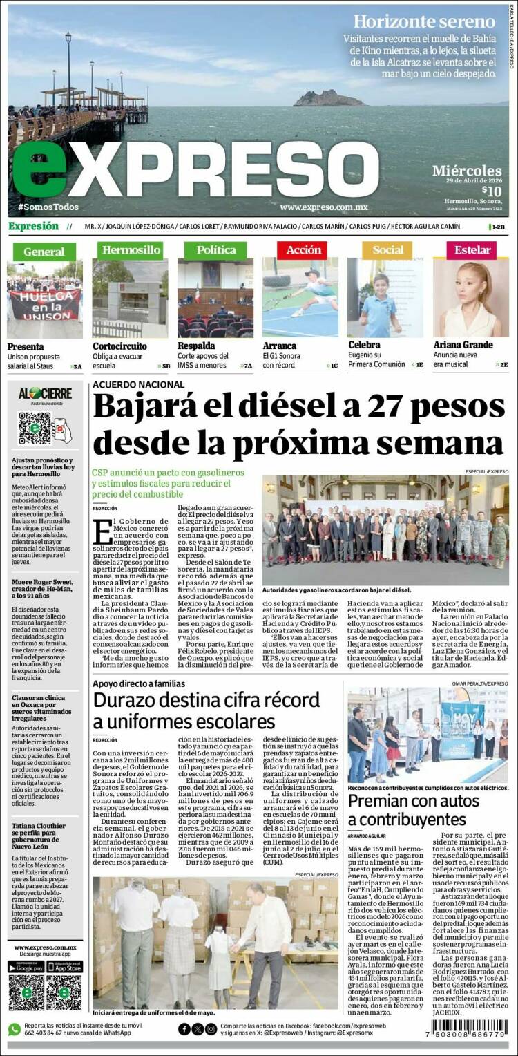 Portada de Expreso (M&eacute;xico)