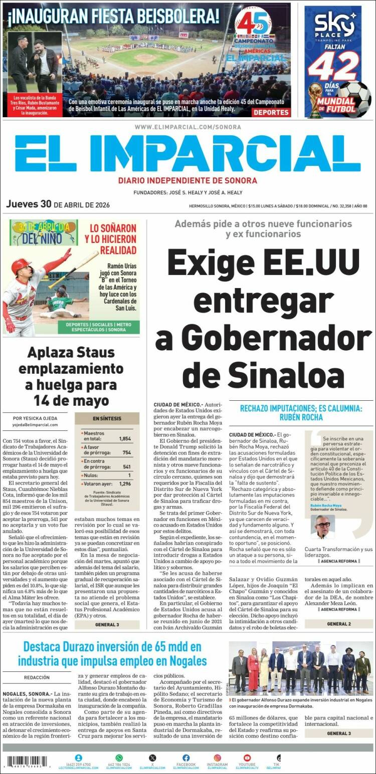 Portada de El Imparcial (M&eacute;xico)