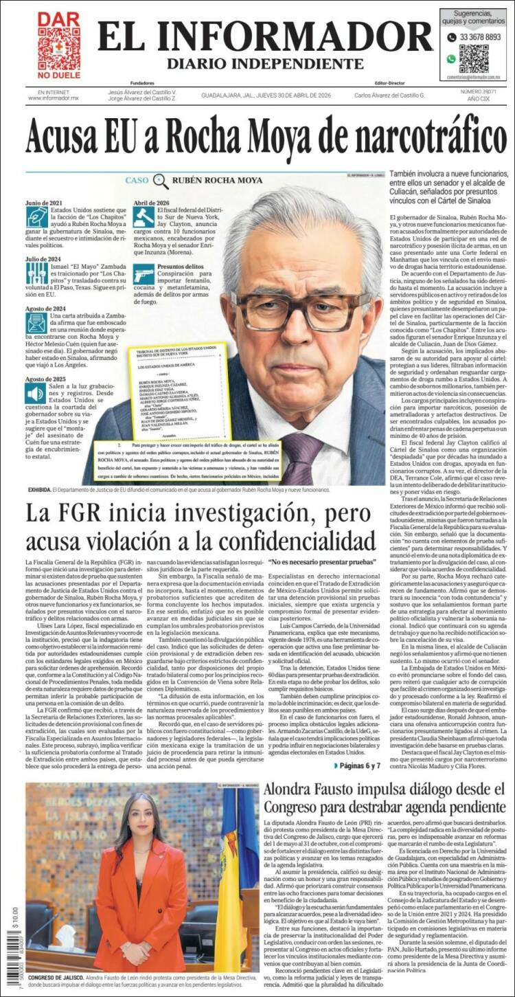 Portada de El Informador (M&eacute;xico)