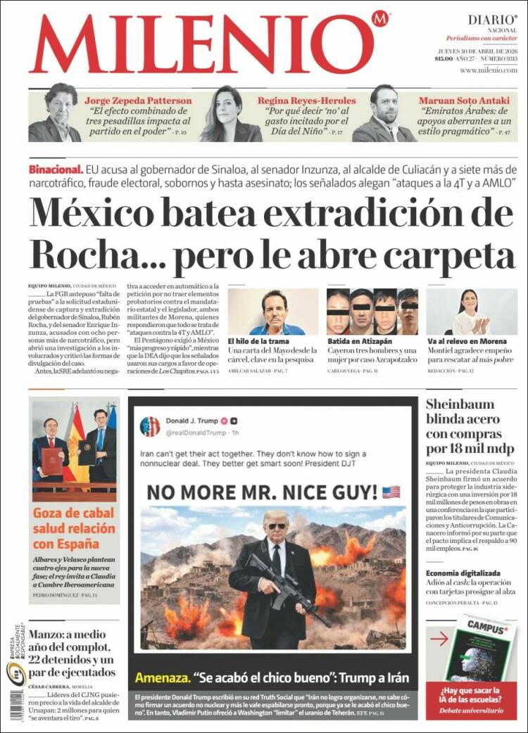 Portada de Milenio (M&eacute;xico)