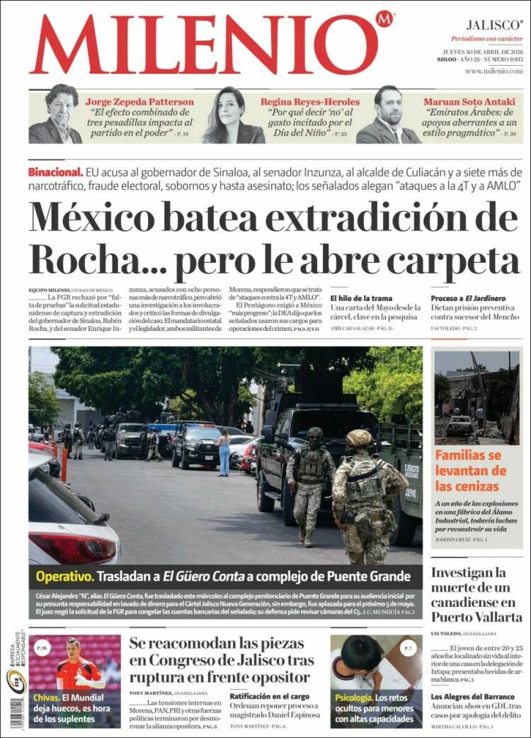Portada de Milenio - Jalisco (M&eacute;xico)