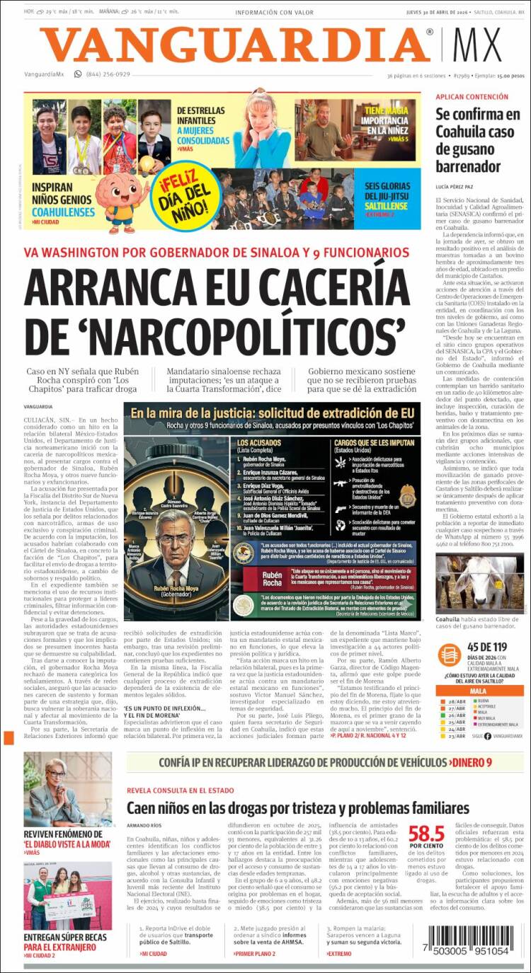 Portada de Vanguardia (M&eacute;xico)