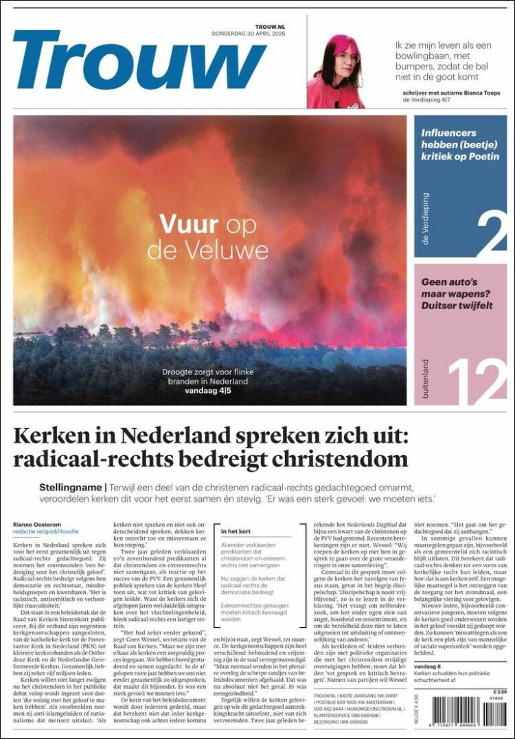 Portada de Trouw (Pa&iacute;ses Bajos)