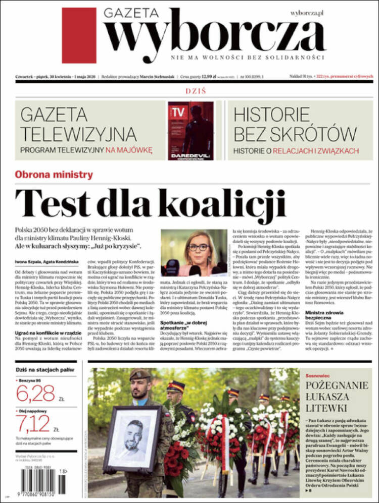 Portada de Gazeta Wyborcza (Polonia)