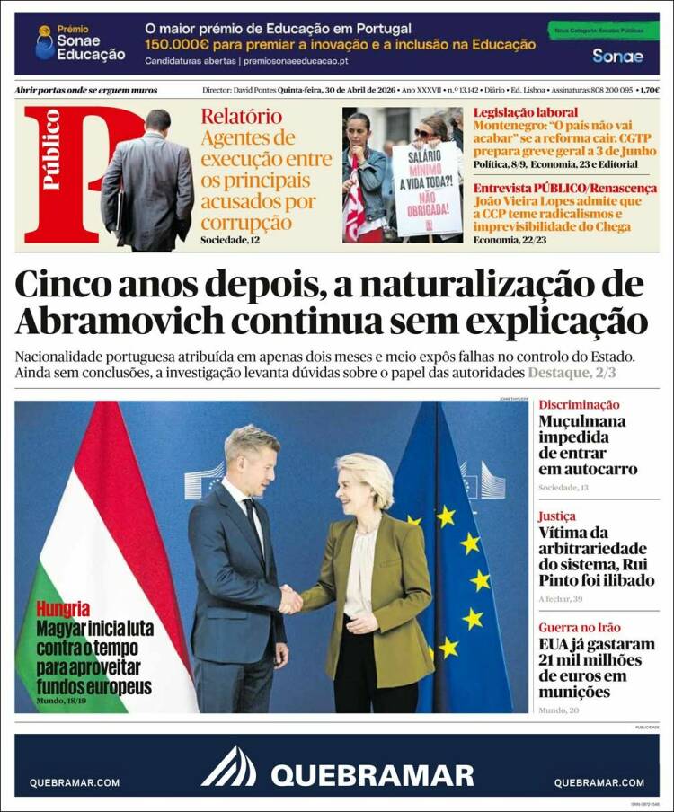 Portada de Público (Portugal)