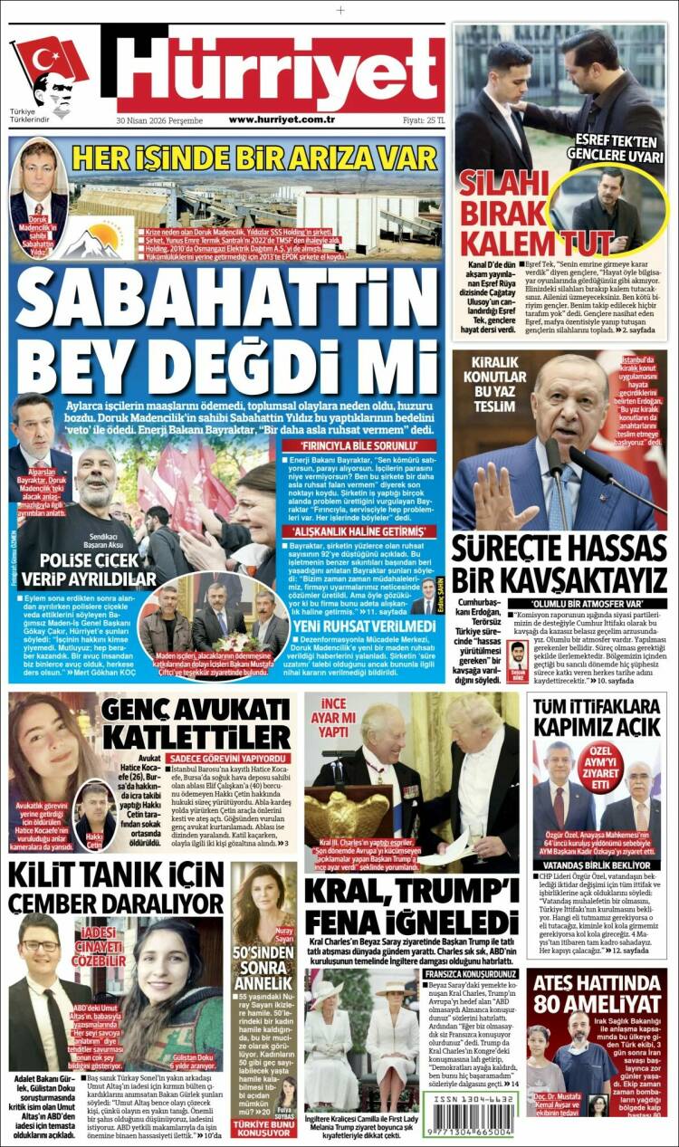 Portada de Hürriyet (Turqu&iacute;a)