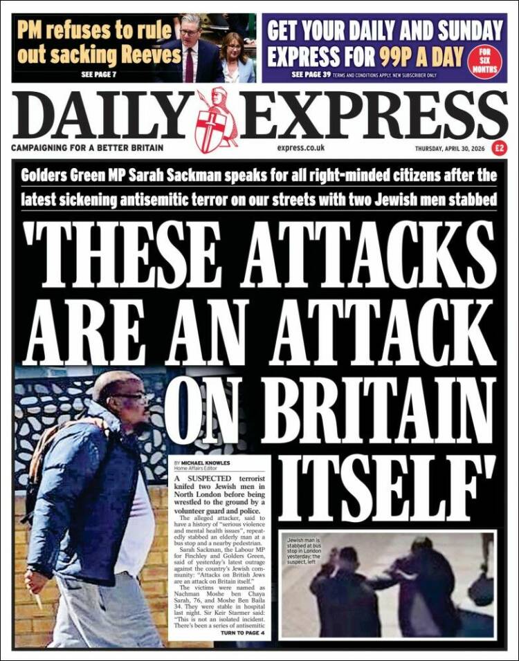 Portada de Daily Express (Reino Unido)
