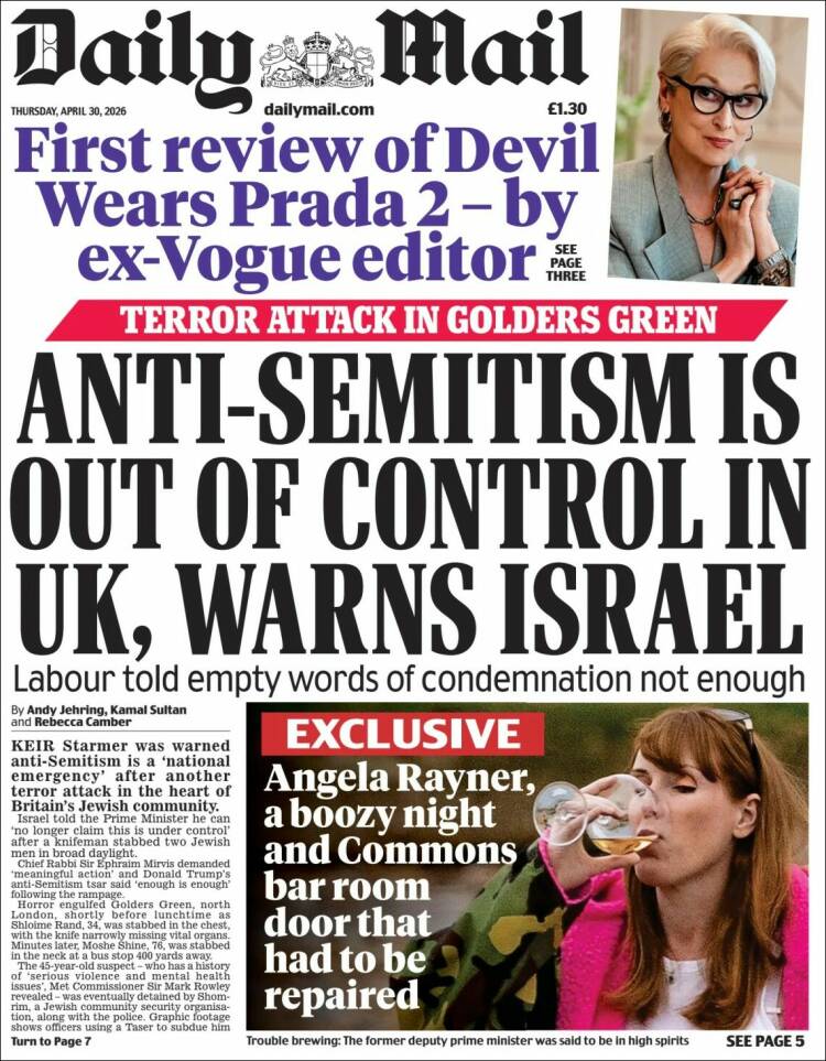 Portada de Daily Mail (Reino Unido)