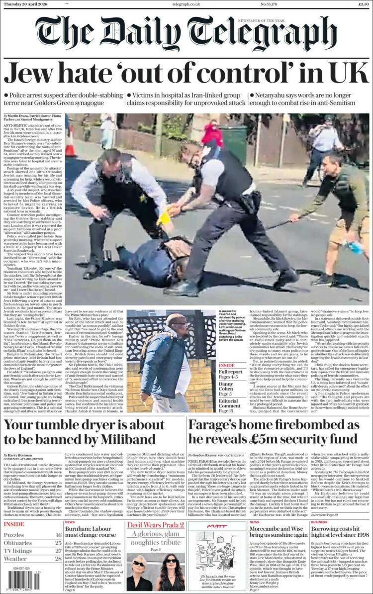 Portada de Daily Telegraph (Reino Unido)