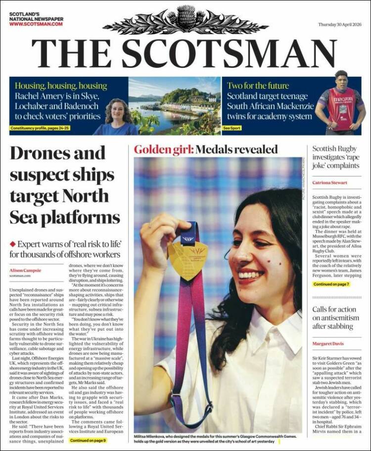 Portada de The Scotsman (Reino Unido)