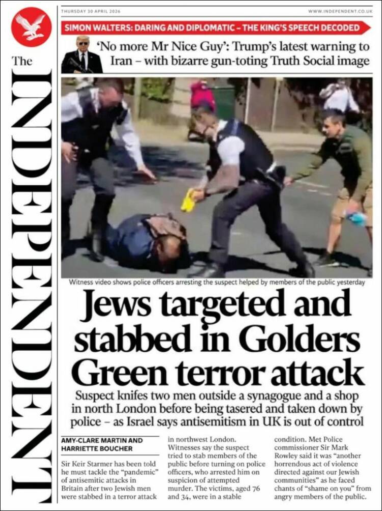 Portada de The Independent (Reino Unido)