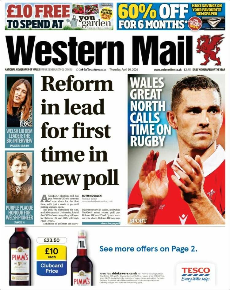 Portada de Western Mail (Reino Unido)