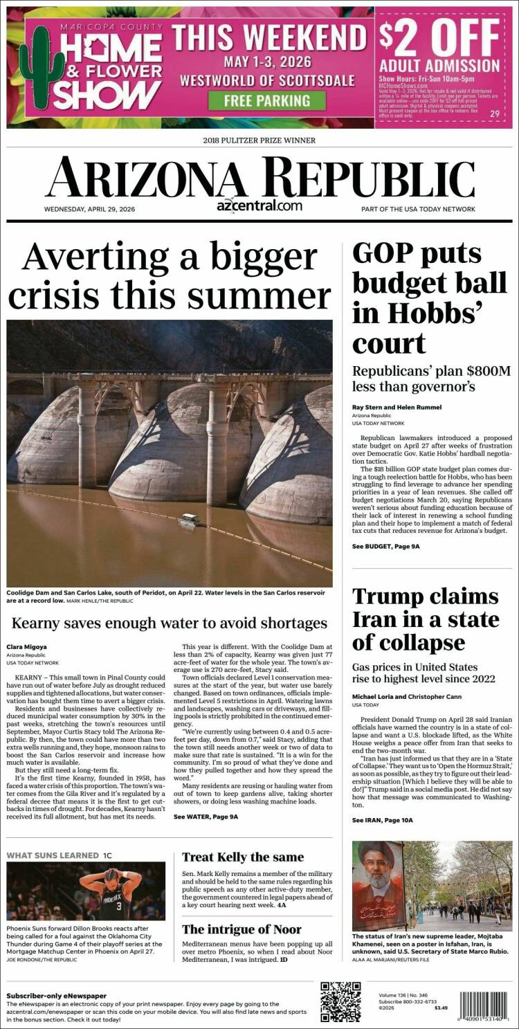 Portada de Arizona Republic News (USA)
