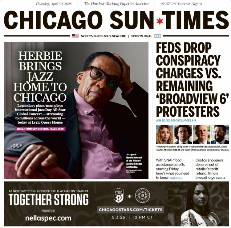 Portada de Chicago Sun-Times (USA)