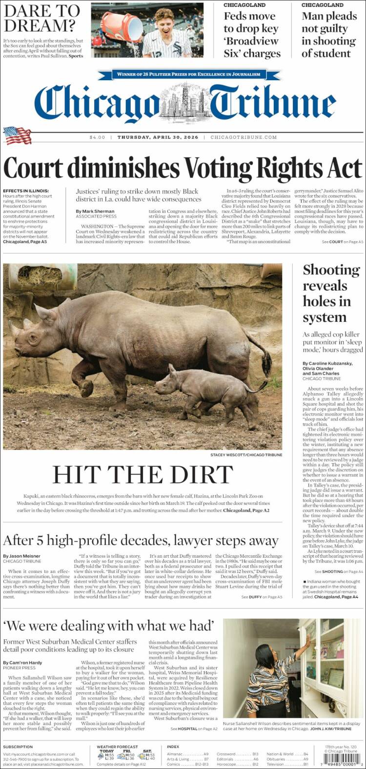 Portada de Chicago Tribune (USA)
