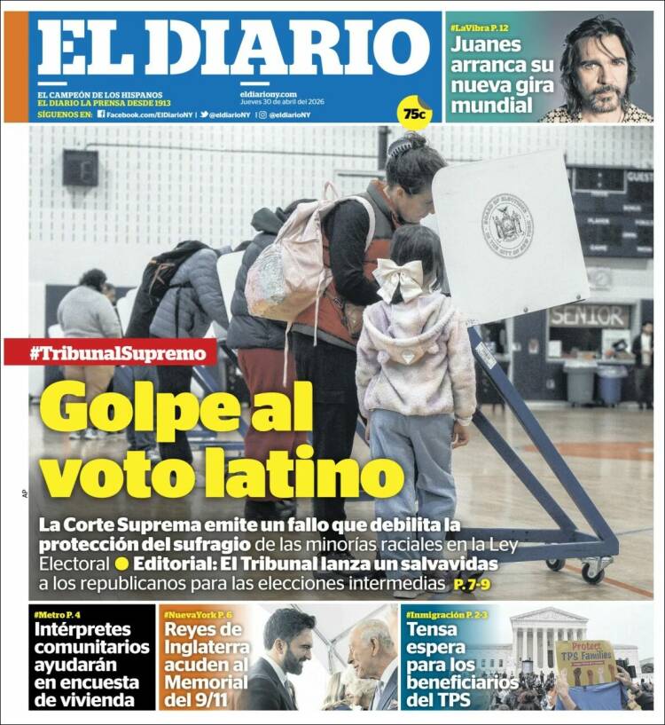 Portada de El Diario NY (USA)