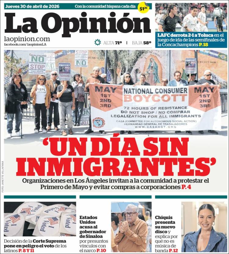 Portada de La Opinión (USA)