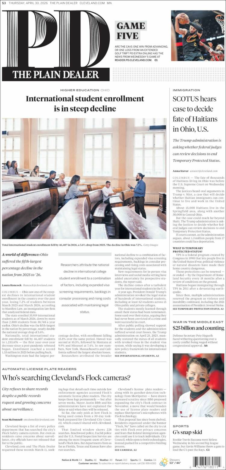 Portada de The Plain Dealer (USA)