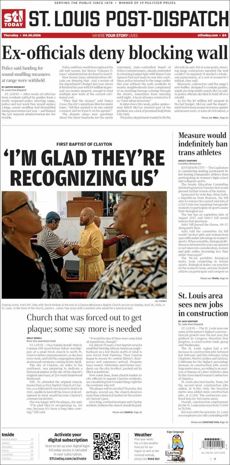 Portada de St. Louis Post-Dispatch (USA)