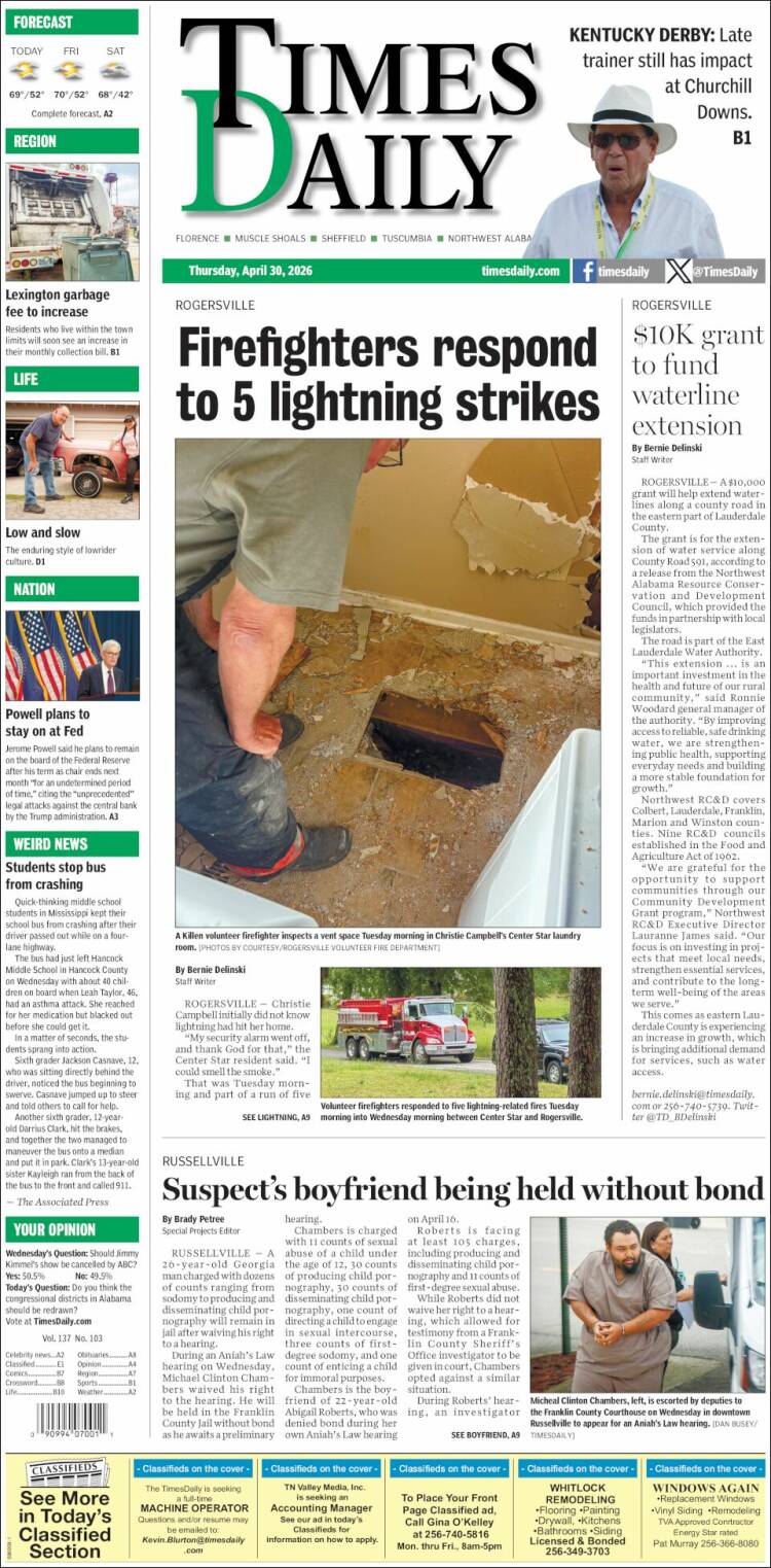 Portada de Times Daily (USA)