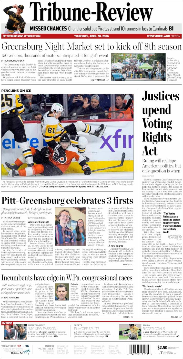 Portada de Tribune-Review (USA)