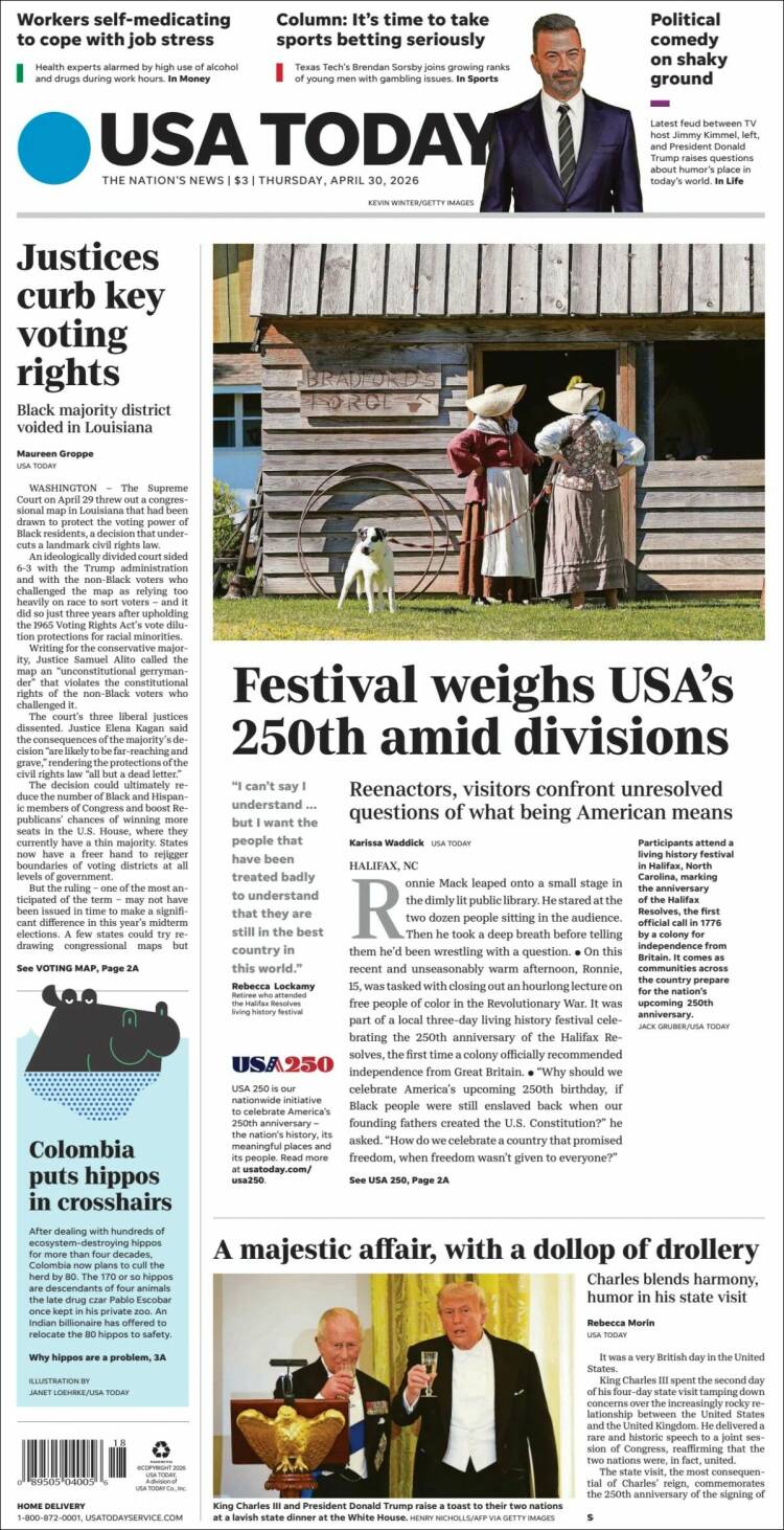 Portada de USA Today (USA)