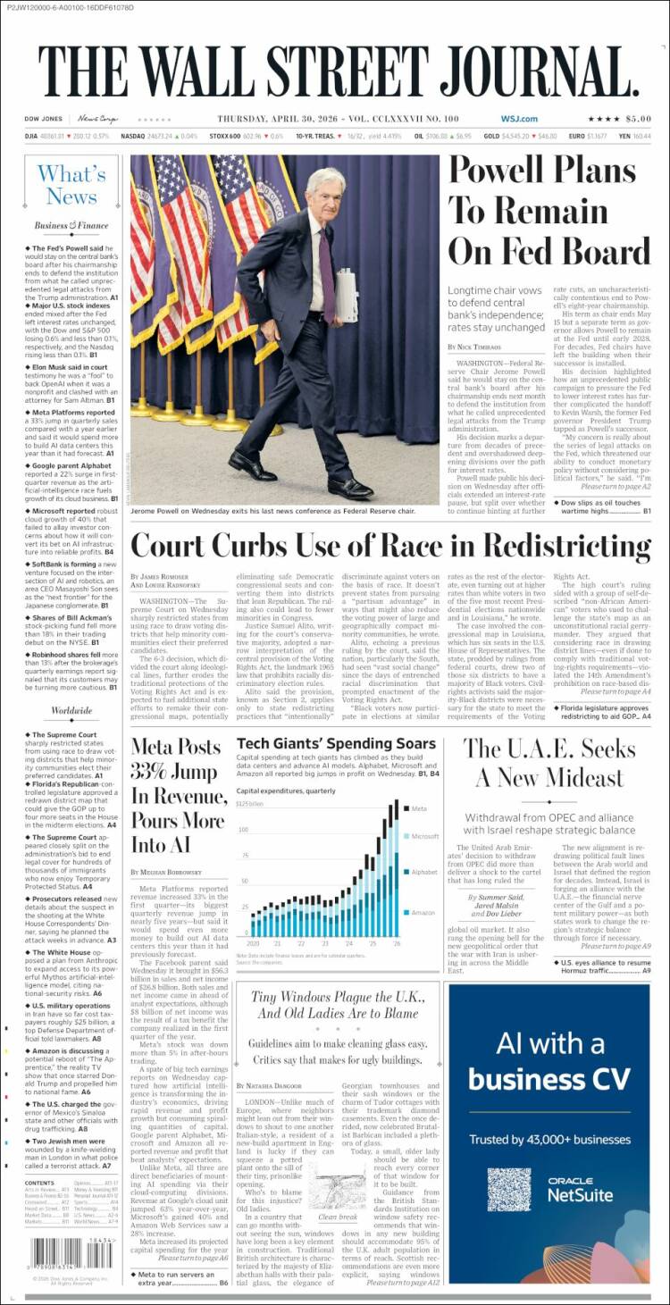 Portada de Wall Street Journal (USA)