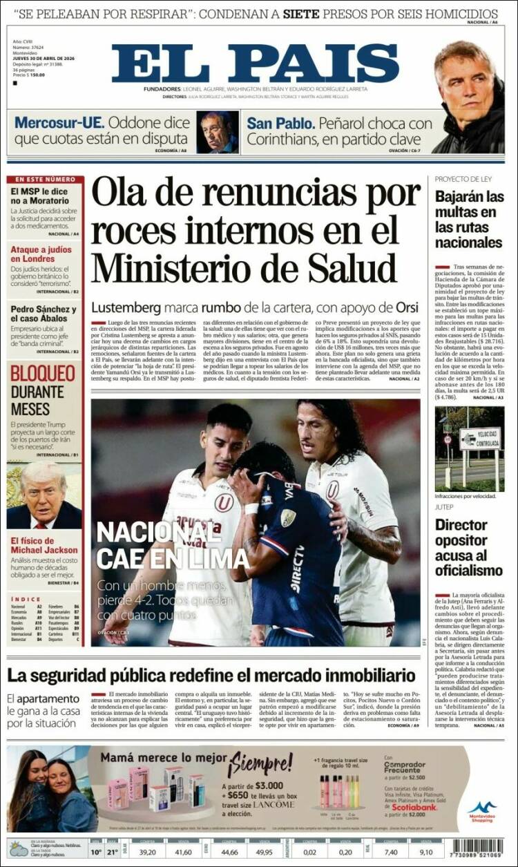 Portada de El País (Uruguay)