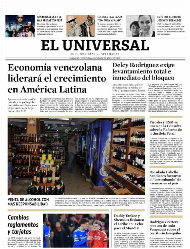 Portada de Universal (Venezuela)