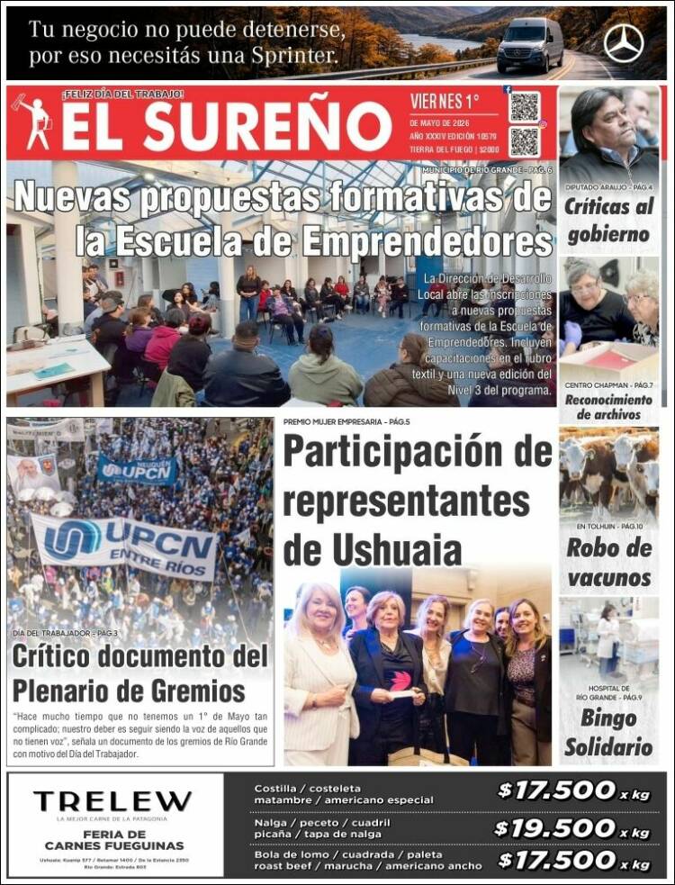 Portada de Diario El Sureño (Argentina)