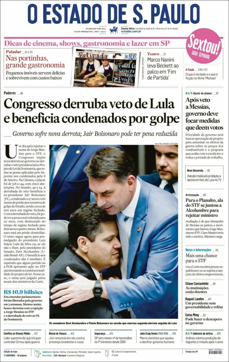 Portada de O Estado de São Paulo (Brasil)