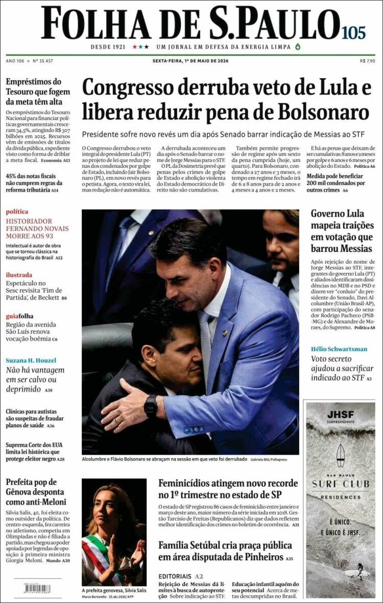 Portada de Folha de São Paulo (Brasil)