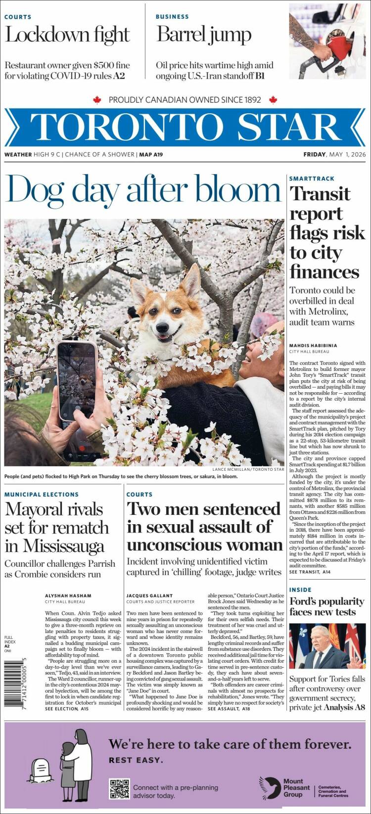 Portada de The Toronto Star (Canad&aacute;)